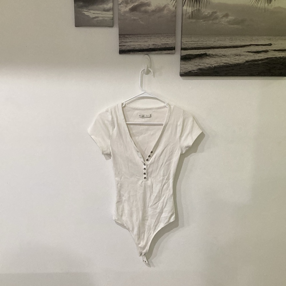Ribbed button front bodysuit